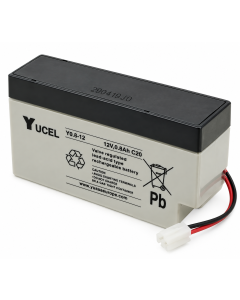 0.8Ah 12V Sealed Lead Acid Emergency Lighting Battery — JST/Plug-in-Connector (Yuasa Y0.8-12)